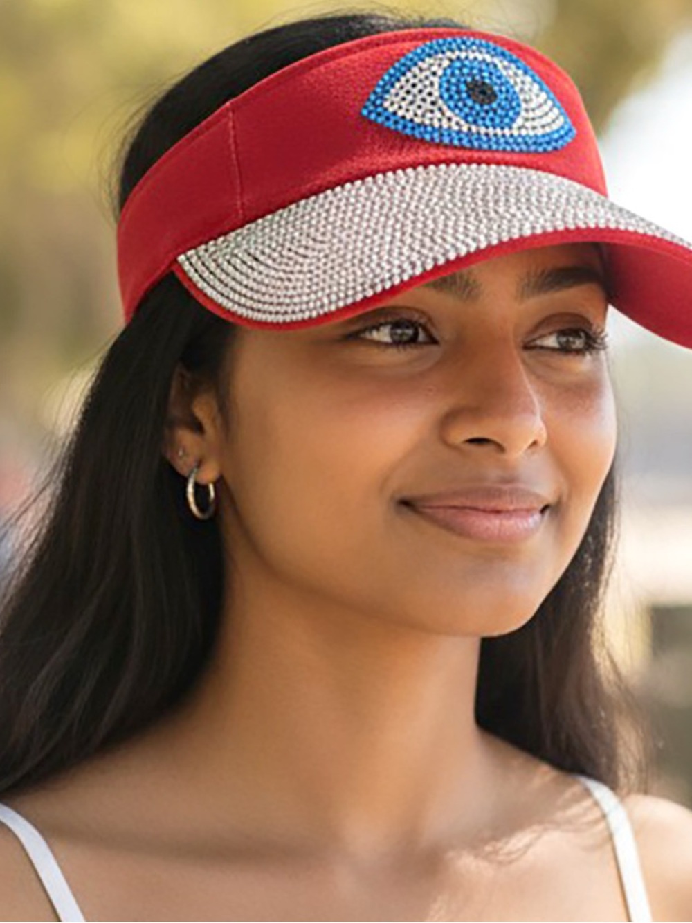Red Crystal Visor with Blue Eye Accent - Women Accessories